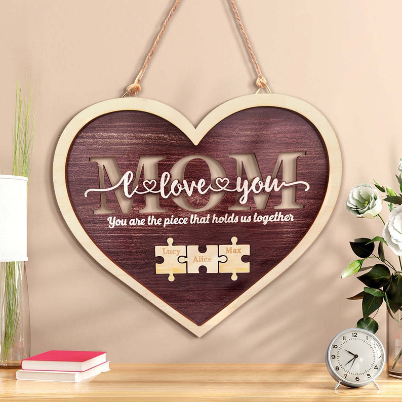 Custom Mom Heart Puzzle Plaque, You Are The One Who Brings Us Together Mother's Day Gift Wall Art