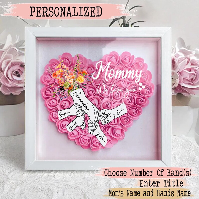 Personalized Wild Flower Handprints Shadow Box For Mom Gift