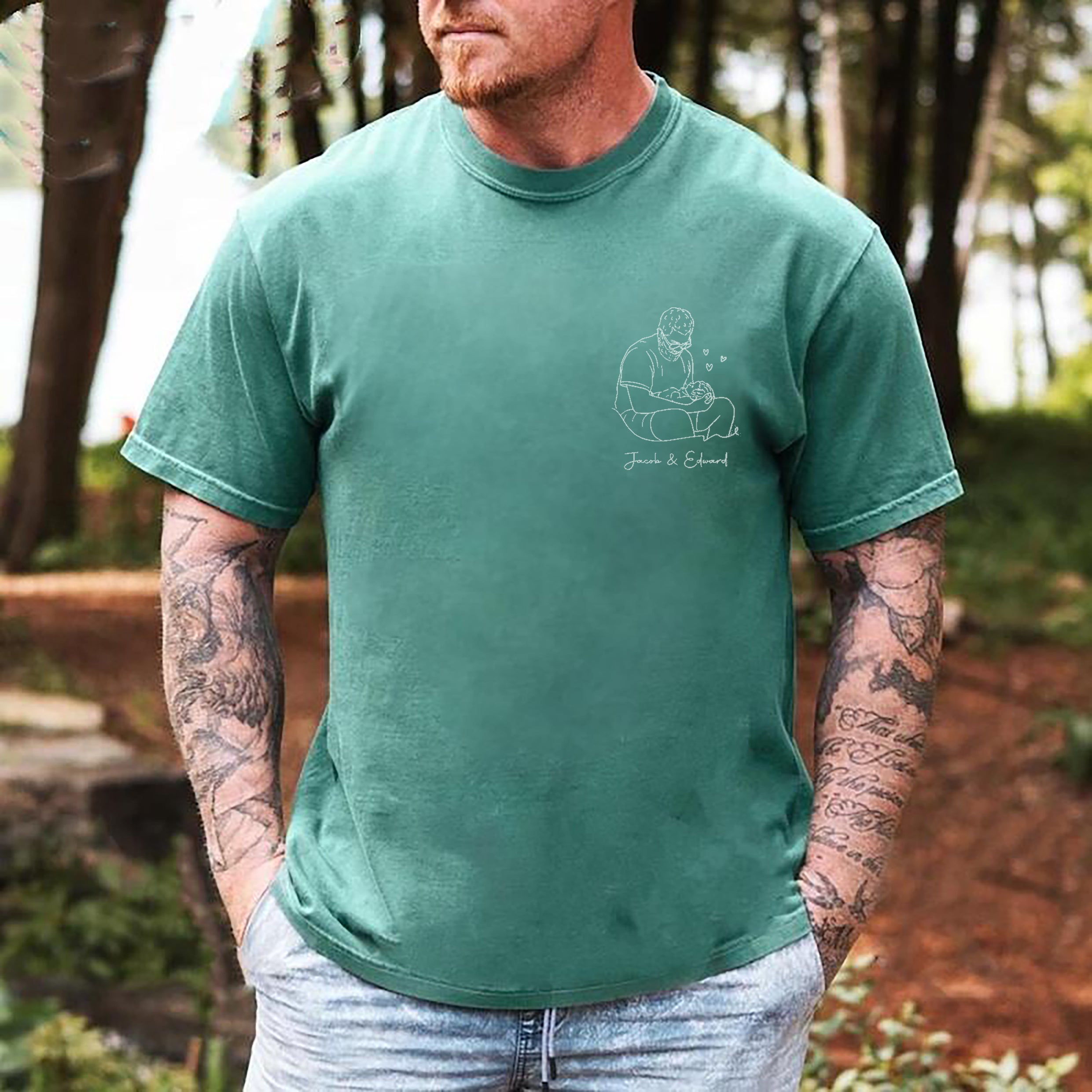 Customized Dad And Grandpa Line Portrait T-Shirt, Father's Day Commemorative Gift