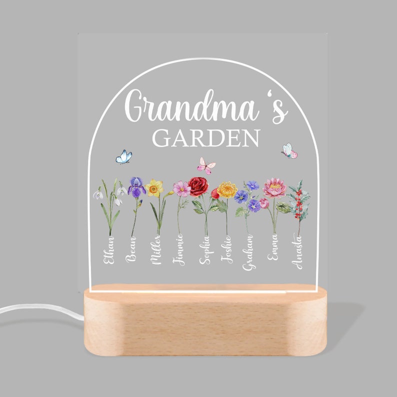 Custom Grandmas Garden 3D Led Light Wooden Base,Gift For Mom