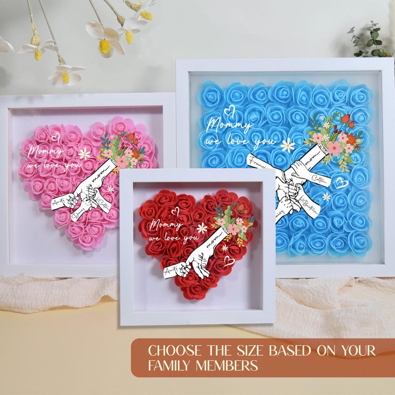 Personalized Flower Handprints Shadow Box For Mom Gift with Names