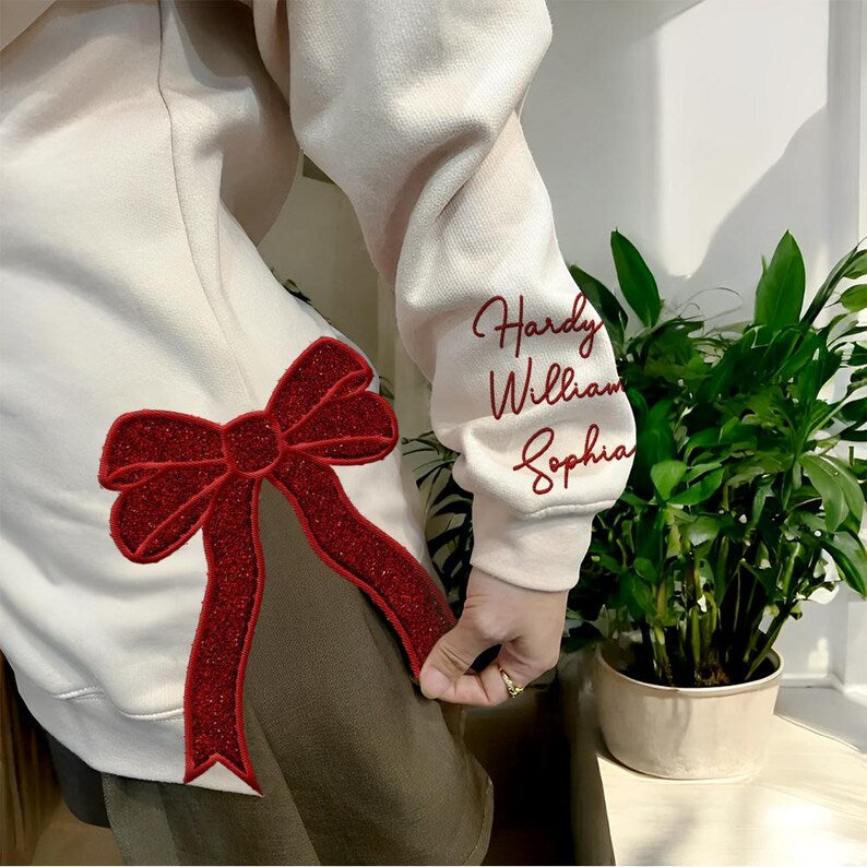 Custom Embroidery Glitter Side Bow Mama Sweatshirt