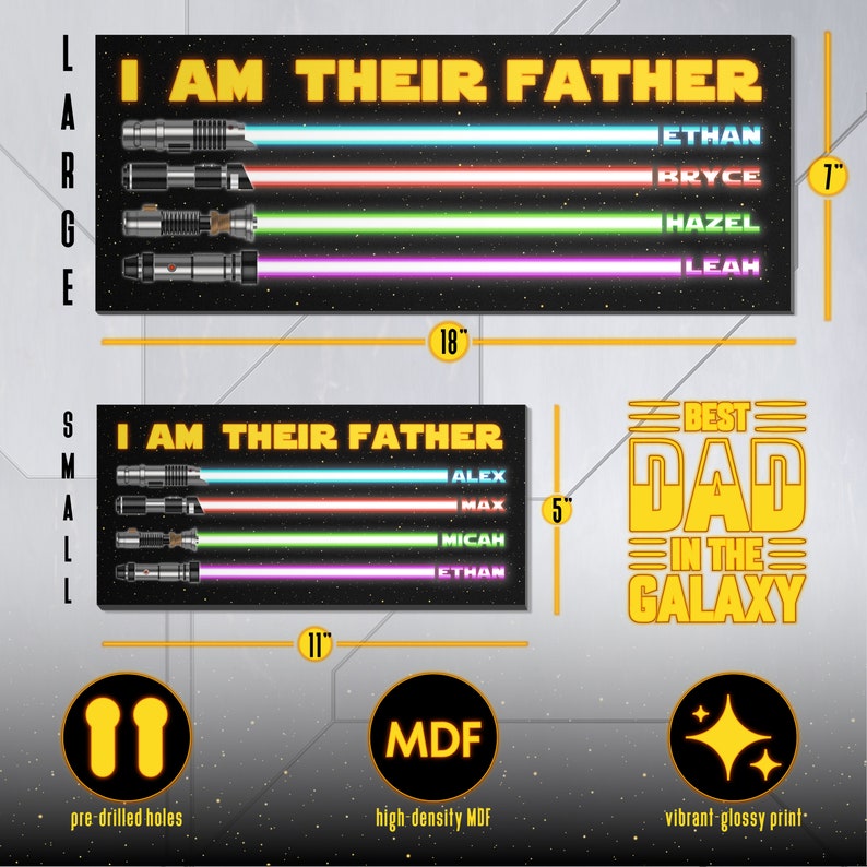 “I Am Their Father Dad” lightsaber Kids Name Sign Gifts, Personalized Gifts for Dad