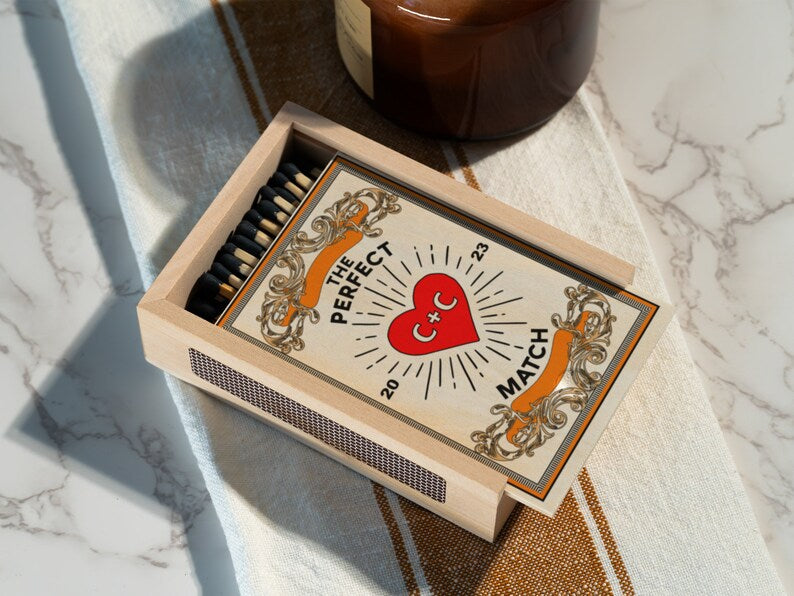 Personalized Couples Matchbox Wood, Gifts for Couple, Custom Wood Matchbox for Couples