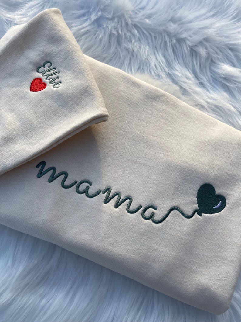 Custom Embroidered Mom Sweatshirt With Child's Name On The Sleeve, A Great Memorial Gift For Mom