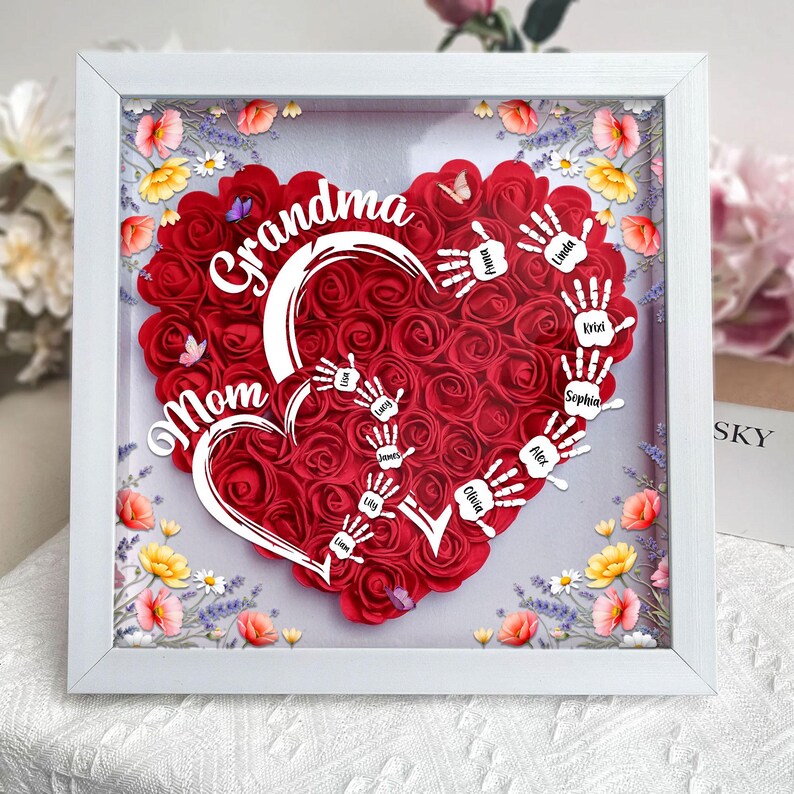 Customized Led Night Light Flower Shadow Box For Mom And Grandma, With Children's Names