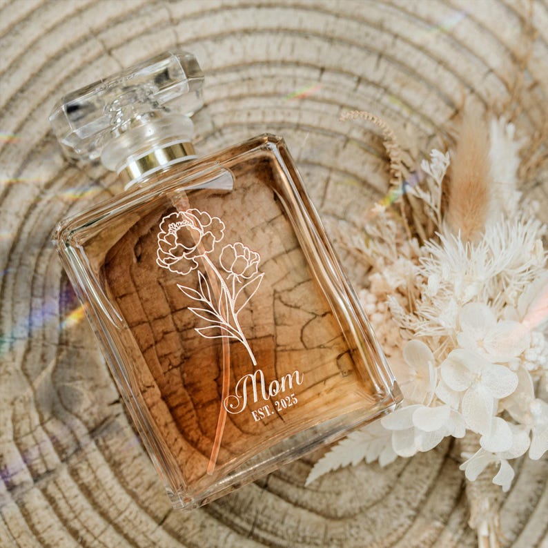 Custom Birth Flower Perfume Bottle - Engraved Birth Flower Gift For Mom