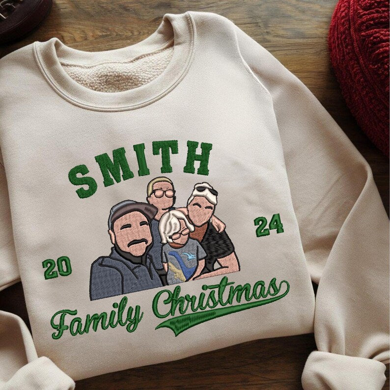 Personalized Embroidered Family Photo Sweatshirt, Family Photo Holiday Sweater