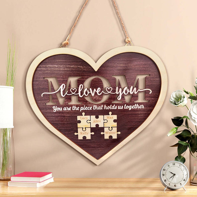 Custom Mom Heart Puzzle Plaque, You Are The One Who Brings Us Together Mother's Day Gift Wall Art