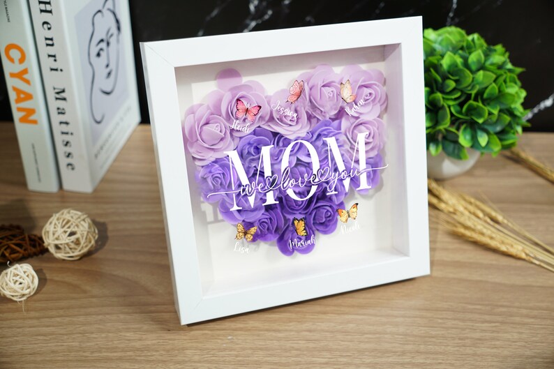 Personalized Flower Heart Shadow Box With Names For Mom