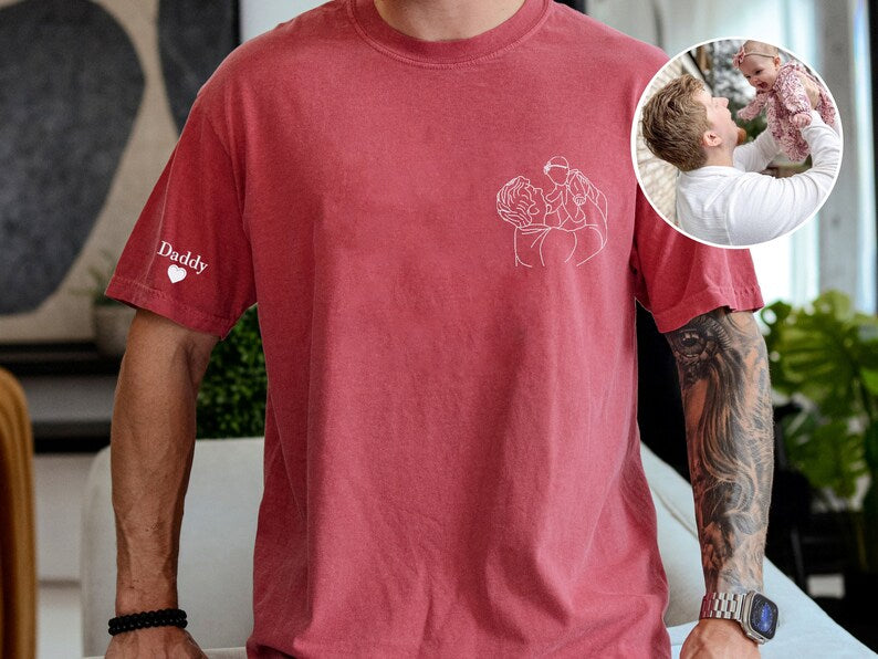 Dad Portrait Embroidered Shirt From Photo,Custom Photo Sweatshirt For Dad