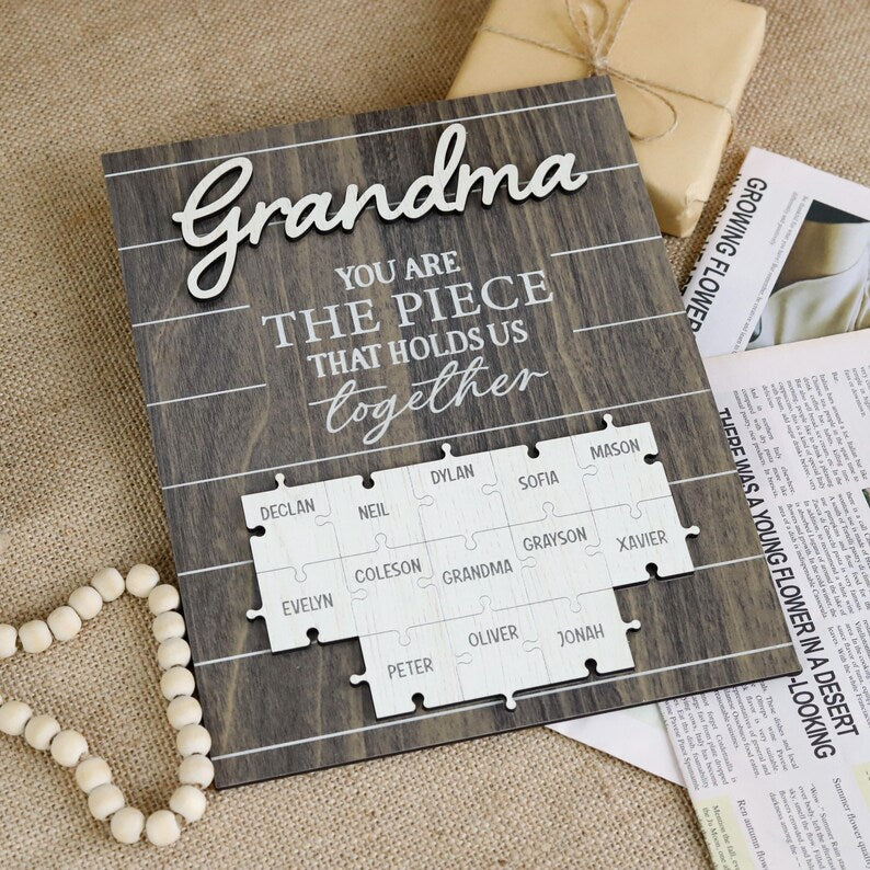 Custom Grandma The Piece That Holds Us Together Puzzle Pieces Plaque, Grandma Mothers Day Gift From Kids