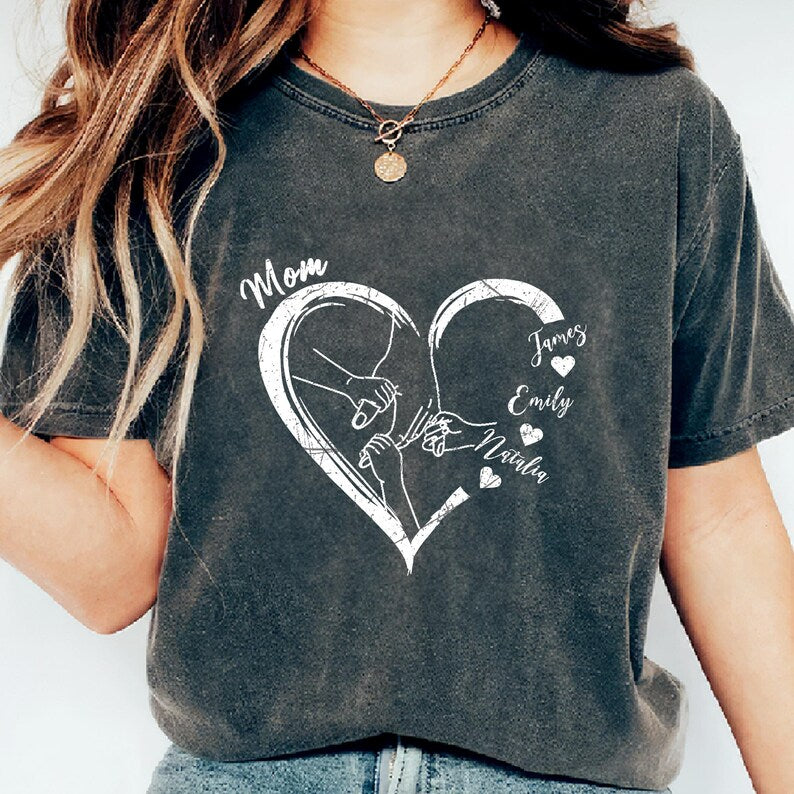 Customized Heart-Shaped Shirt With Child's Name Printed On It, A Mother's Day Gift From Child To Mother