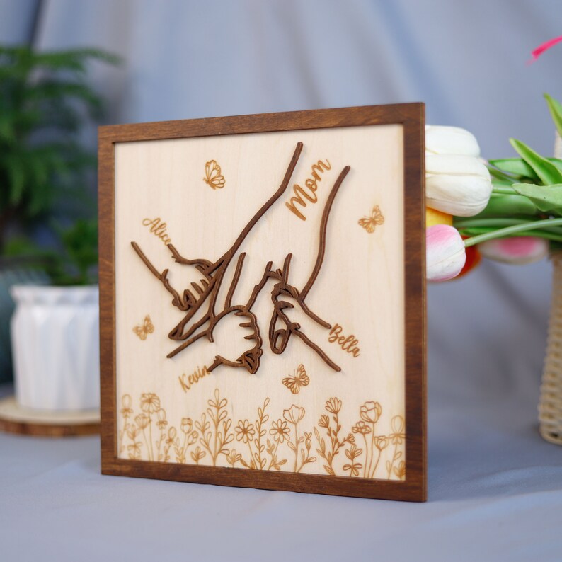 Custom Holding Kids Hands Wooden Sign For Mothers Day Gift For Mom Gift