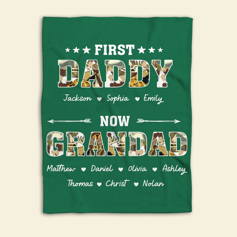 Custom First Dad Now Grandpa Soft Cozy Sherpa Fleece Throw Blankets, Father's Day Gift For Dad