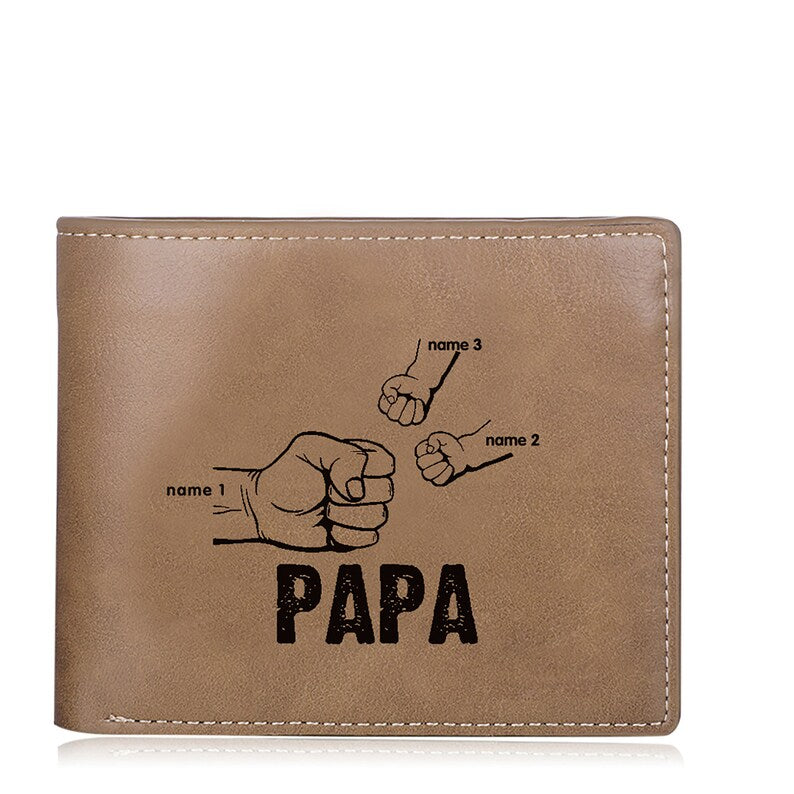 Papa Wallet Fist to Fist - PU Leather Wallet -Dad and Kids Name Wallet - Gift for Husband, Dad