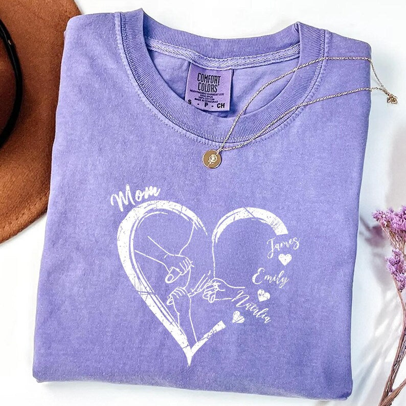 Customized Heart-Shaped Shirt With Child's Name Printed On It, A Mother's Day Gift From Child To Mother