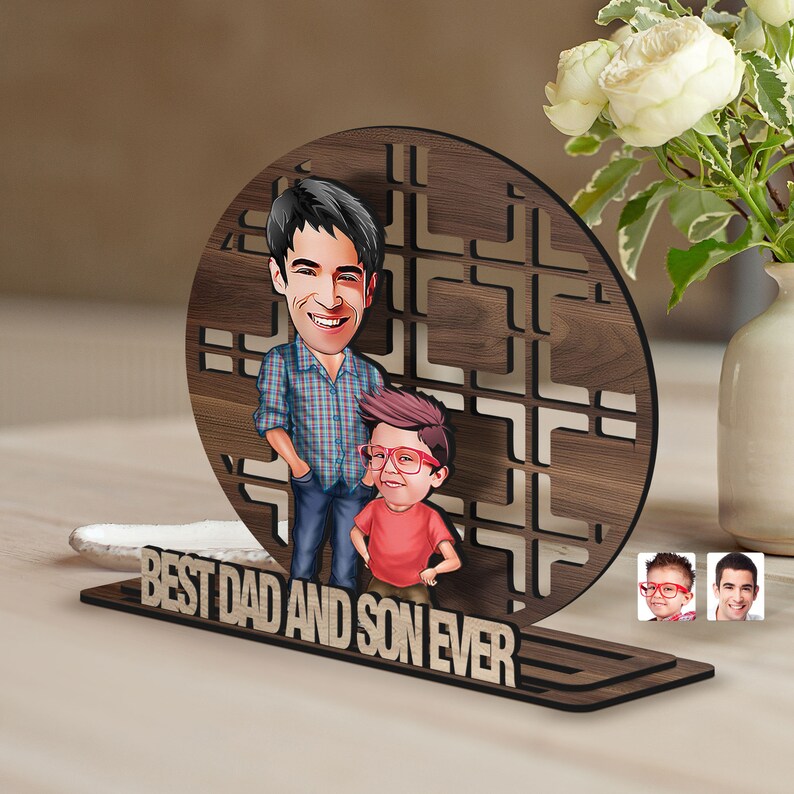 Personalized 3D Wooden Cartoon Father's Day Figurine Trinket, Custom Caricature Portrait, Style 5