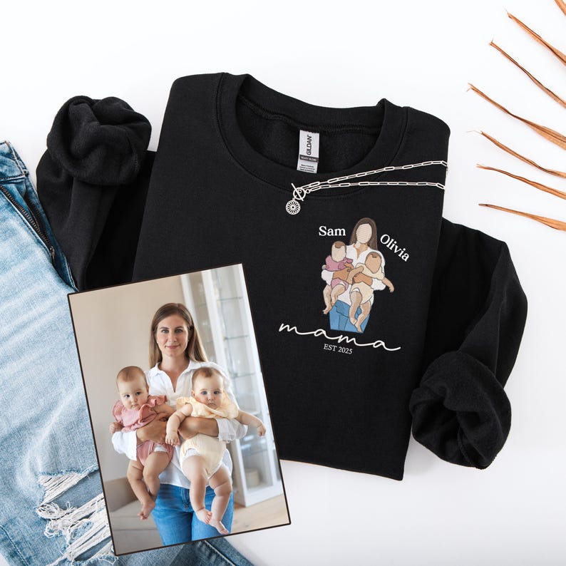 Custom Mom Est 2025 Embroidered Mom Sweatshirt With Photo Name