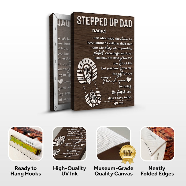 Stepped Up Dad Personalized Gift, Father's Day Gifts From Kids Custom Canvas Sign