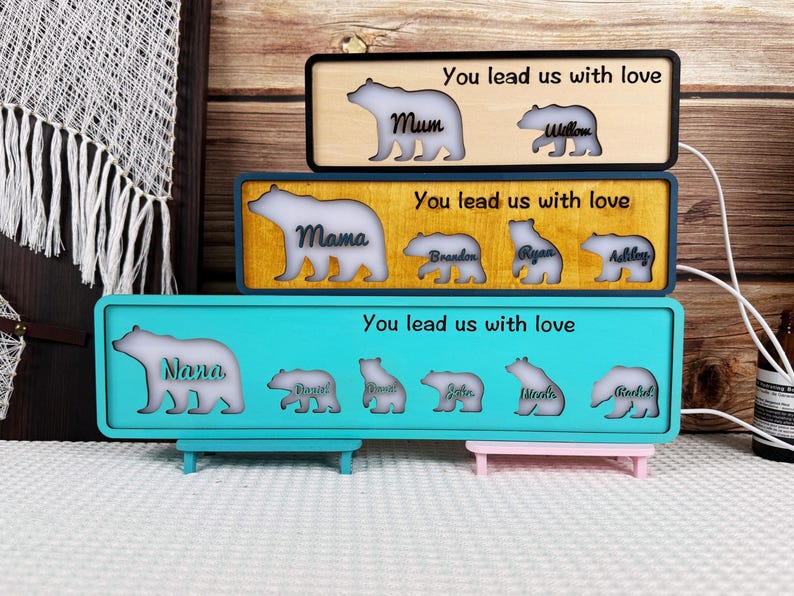 Unique Night Light Of Mother's Day Gift From Kids Husband,Personalized Gift For Mom Of Bear Family