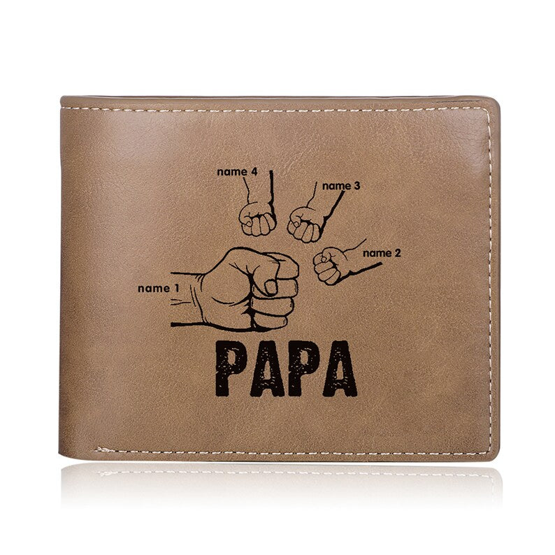 Papa Wallet Fist to Fist - PU Leather Wallet -Dad and Kids Name Wallet - Gift for Husband, Dad