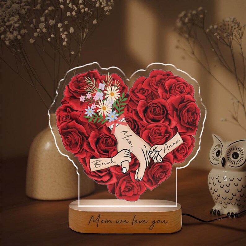 Personalized Mom with Child Hand LED Night Light – Custom Name Mother’s Day Gift