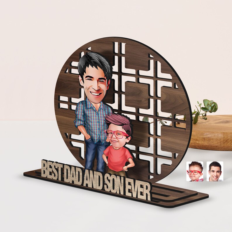 Personalized 3D Wooden Cartoon Father's Day Figurine Trinket, Custom Caricature Portrait, Style 5