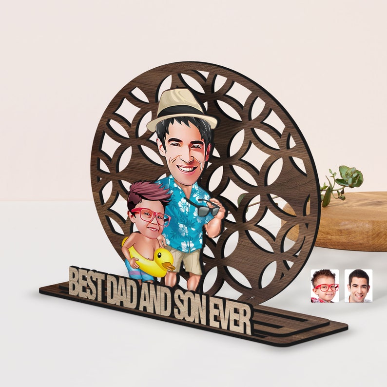 Personalized 3D Wooden Cartoon Father's Day Figurine Trinket, Custom Caricature Portrait, Style 10