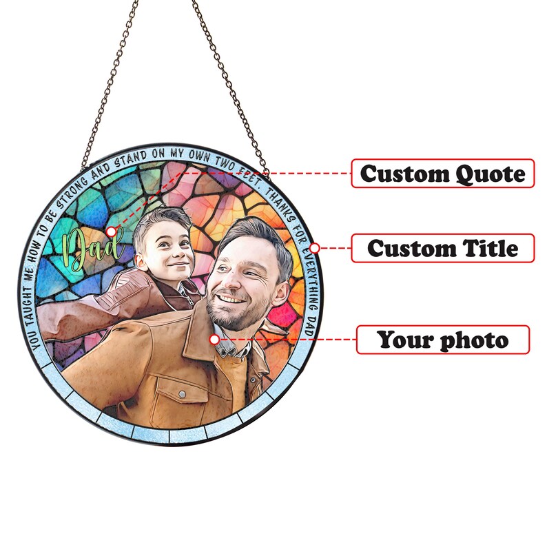 Personalized Grandpa Dad Portrait Photo Stained Glass Suncatcher Window Hanging