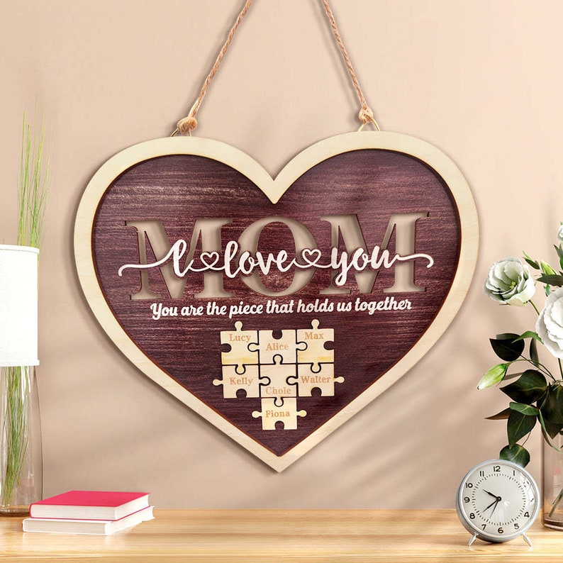 Custom Mom Heart Puzzle Plaque, You Are The One Who Brings Us Together Mother's Day Gift Wall Art