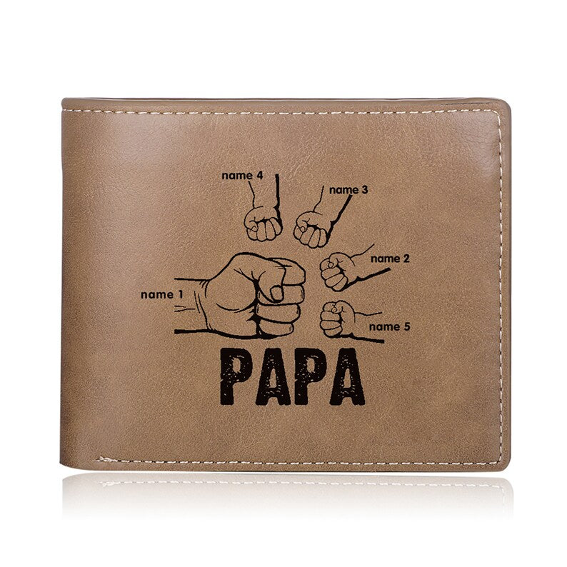 Papa Wallet Fist to Fist - PU Leather Wallet -Dad and Kids Name Wallet - Gift for Husband, Dad