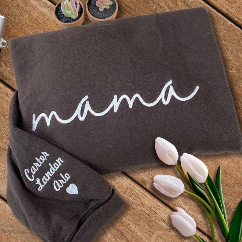 Custom Embroidered Mama Sweatshirt With Names, Mother's Day Sweatshirt