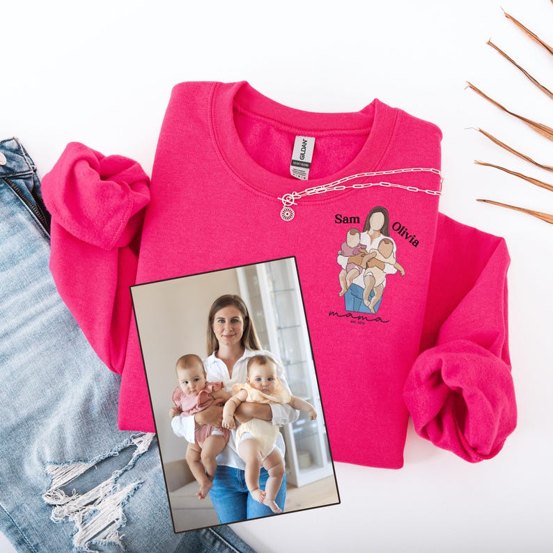 Custom Mom Est 2025 Embroidered Mom Sweatshirt With Photo Name