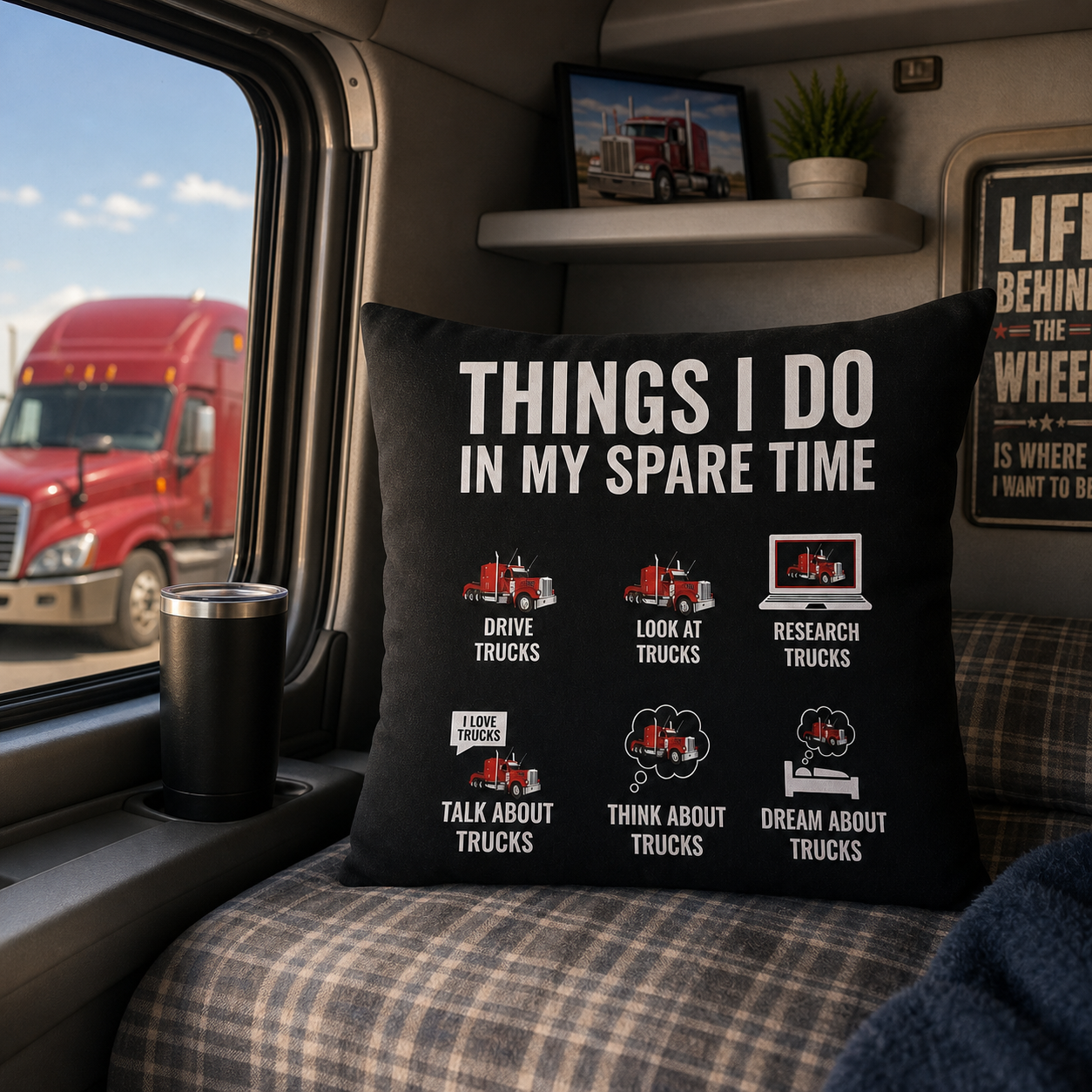 Things I Do In My Spare Time – Funny Truck Driver Throw Pillow, Hilarious Semi Trucker Gift