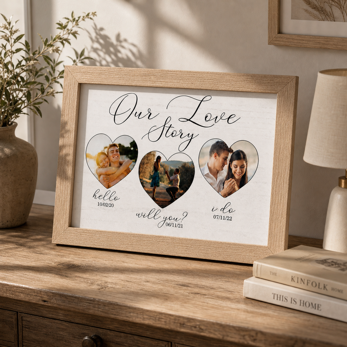 Our Love Story Photo Wooden Framed Art — Custom Couple Picture, Rustic Wood Frame Keepsake Gift