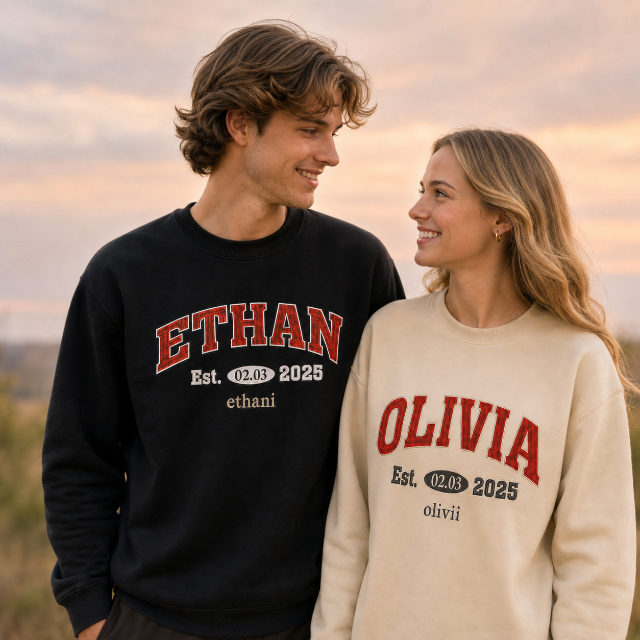 Custom Embroidered Couple‘s Sweatshirt – Personalized with Names, Anniversary Date & Your Special Text