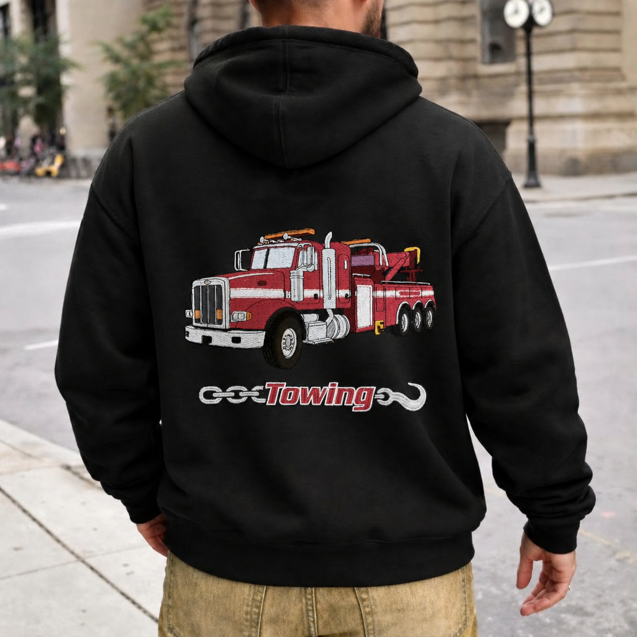 Custom Embroidered Truck Hoodie (Back Design) With Logo—The Perfect Gift For Truck Drivers, Car Enthusiasts