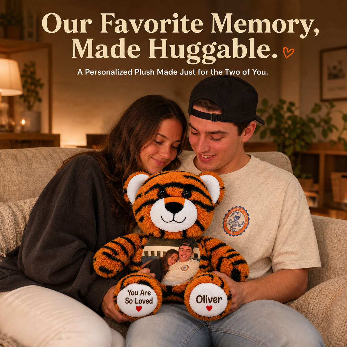 Custom Photo Tiger Plush Stuffed Animal — Personalized Name Toy, Birthday Keepsake, Christmas Gift for Child & Kids Gift