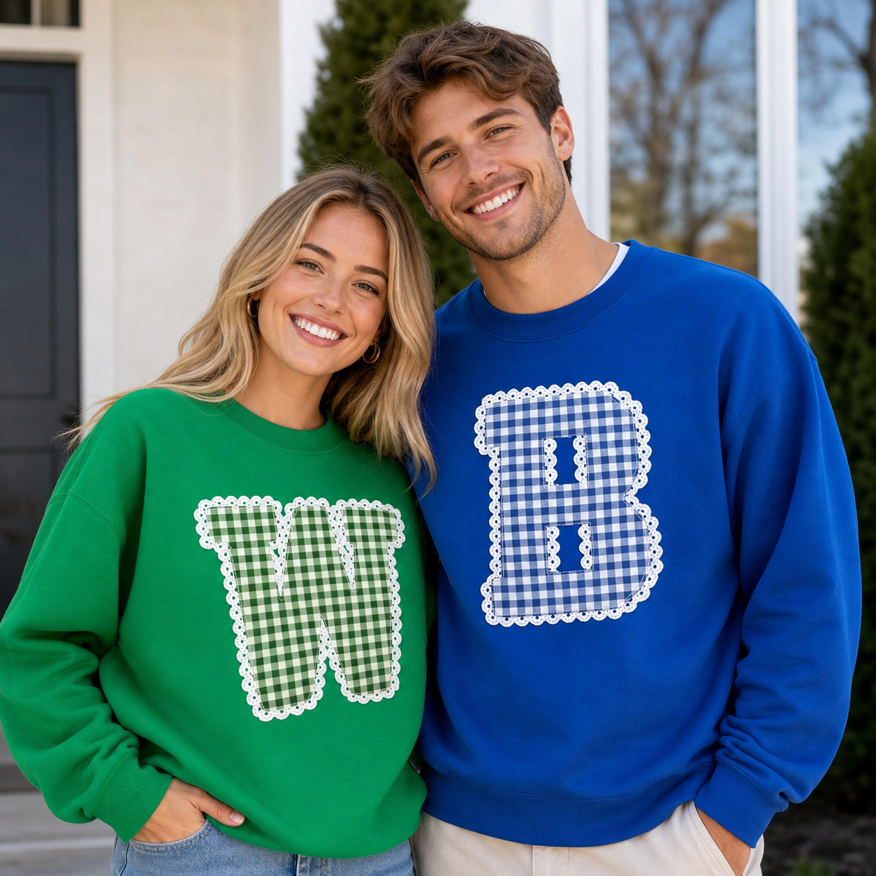 Custom Applique Initials Couple Sweatshirt – Wear Your Loved One’s Letter, Personalized Gift for Him & Her
