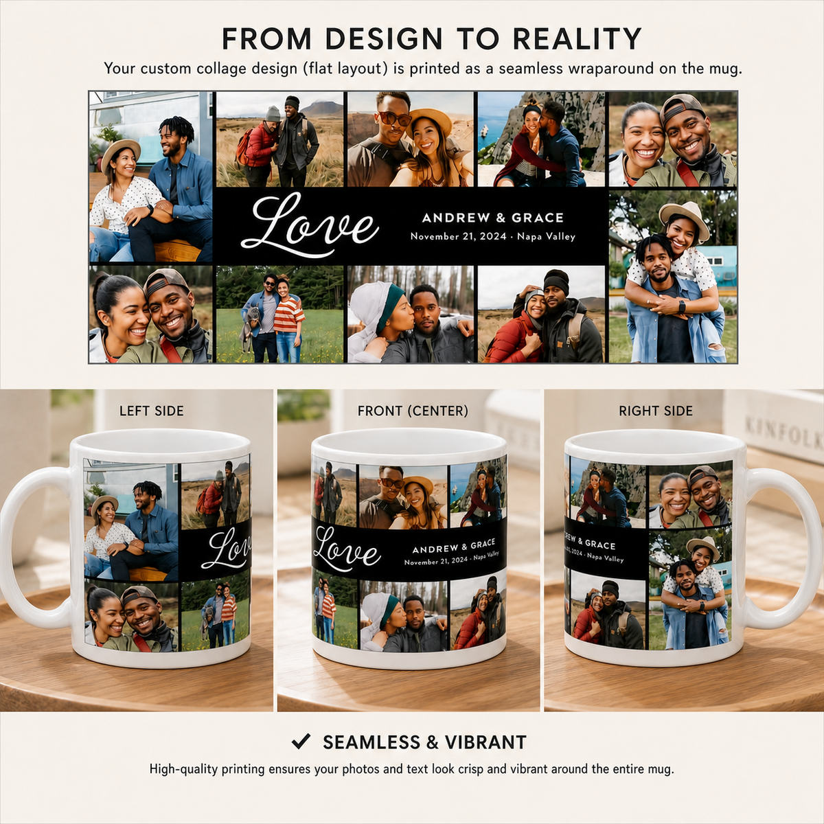 Custom Photo Love Collage Mug — Personalized Couple Coffee Cup, Anniversary Valentine Gift