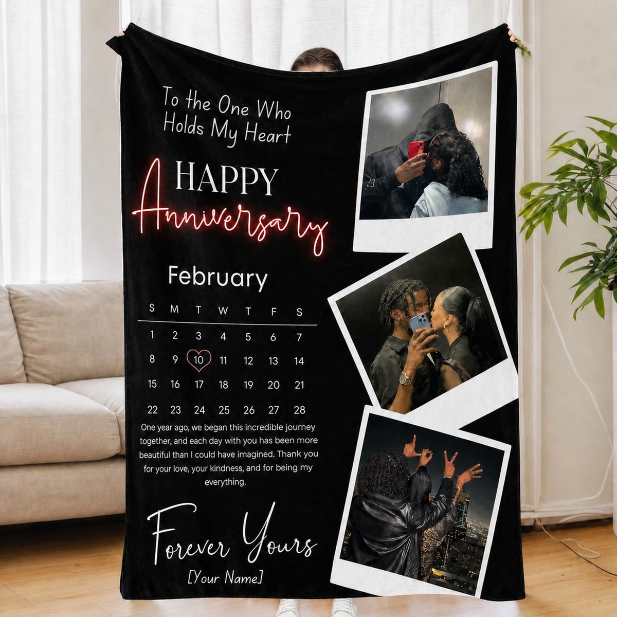 Personalized Photo Calendar Blanket for Couples, Custom Anniversary Flannel Blanket, Romantic Anniversary Gift for Your Partner
