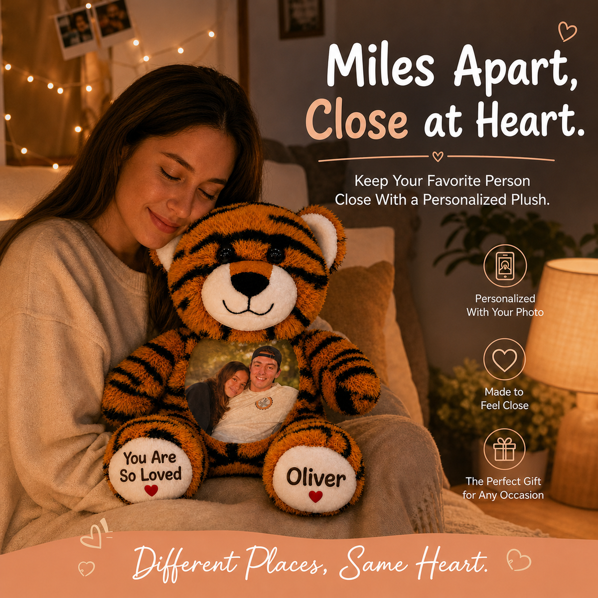 Custom Photo Tiger Plush Stuffed Animal — Personalized Name Toy, Birthday Keepsake, Christmas Gift for Child & Kids Gift