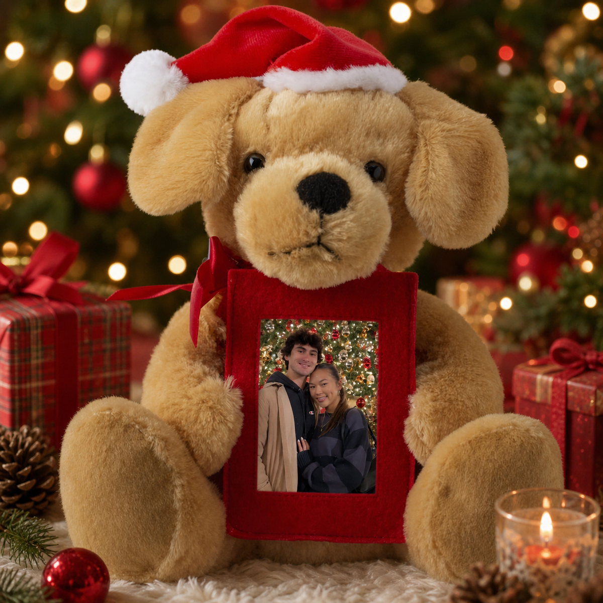 Personalized Santa Dog Plush with Custom Photo – A Christmas Keepsake for Couples & Your Girlfriend