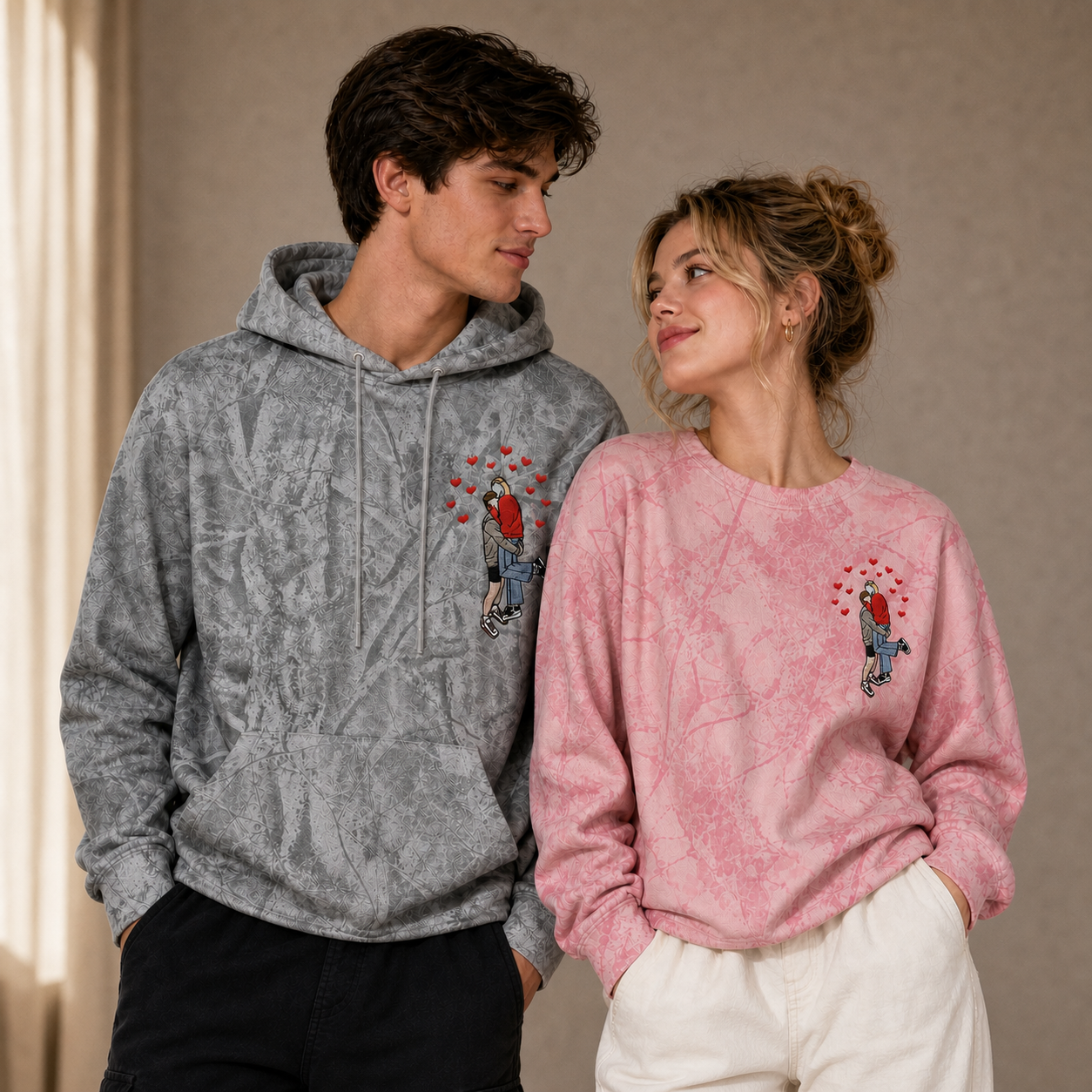 Custom Couple Photo Embroidered Camo Hoodie – Perfect for Couples, Gifts & Everyday Wear