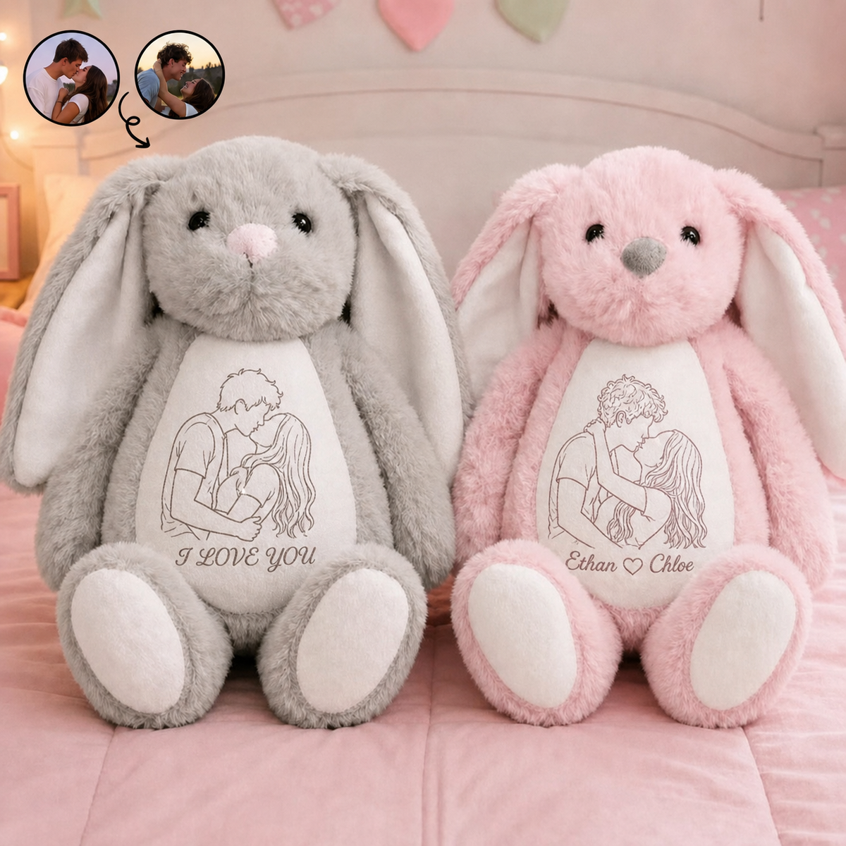 Custom Photo Outline Plush with Personalized Text – A Unique Keepsake for Couples & Loved Ones