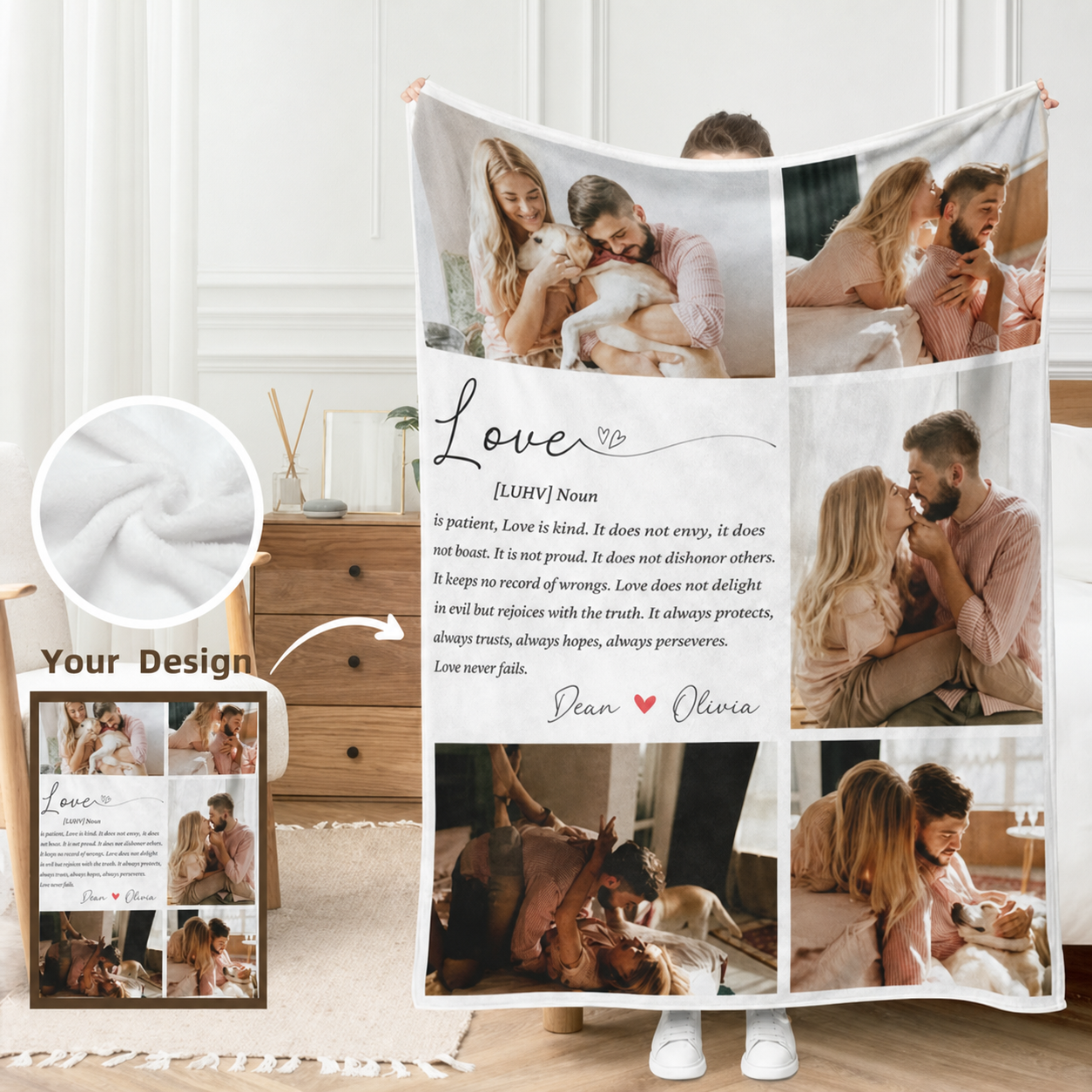 Love Noun Custom Blanket – Personalized Photo Throw for Couples