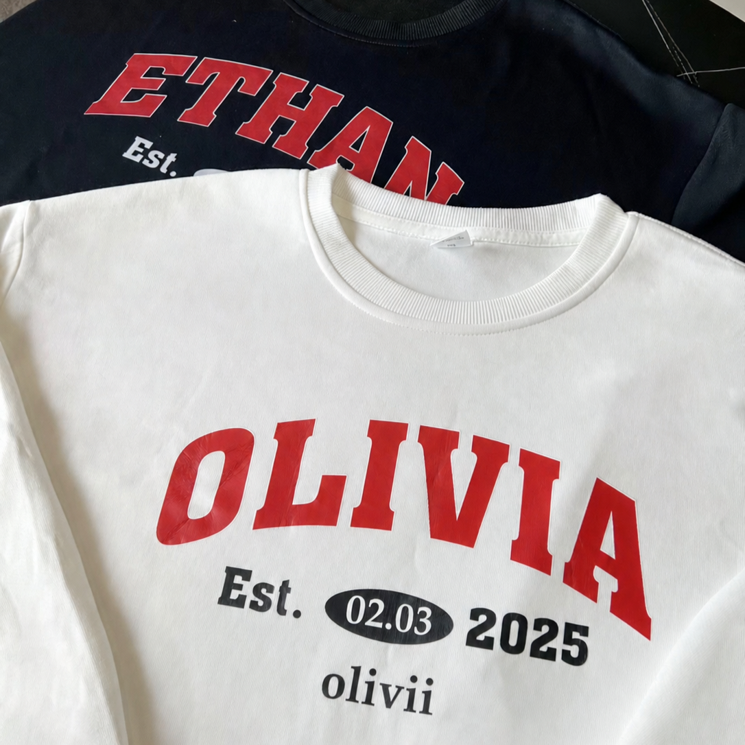 Custom Couple’s Sweatshirt – Personalized Matching Hoodie with Names, Est. Anniversary Date & Your Special Nickname