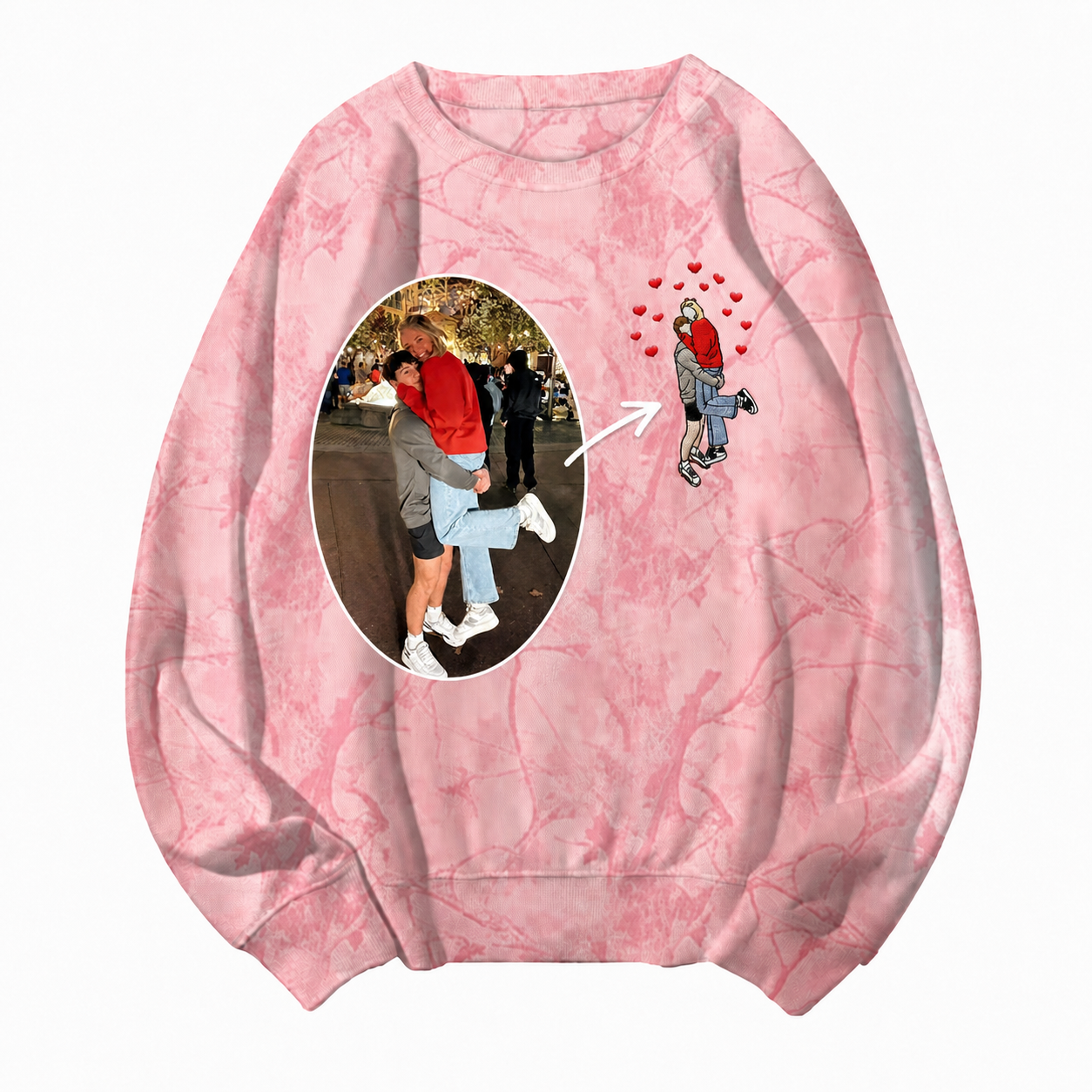 Custom Couple Photo Embroidered Camo Hoodie – Perfect for Couples, Gifts & Everyday Wear