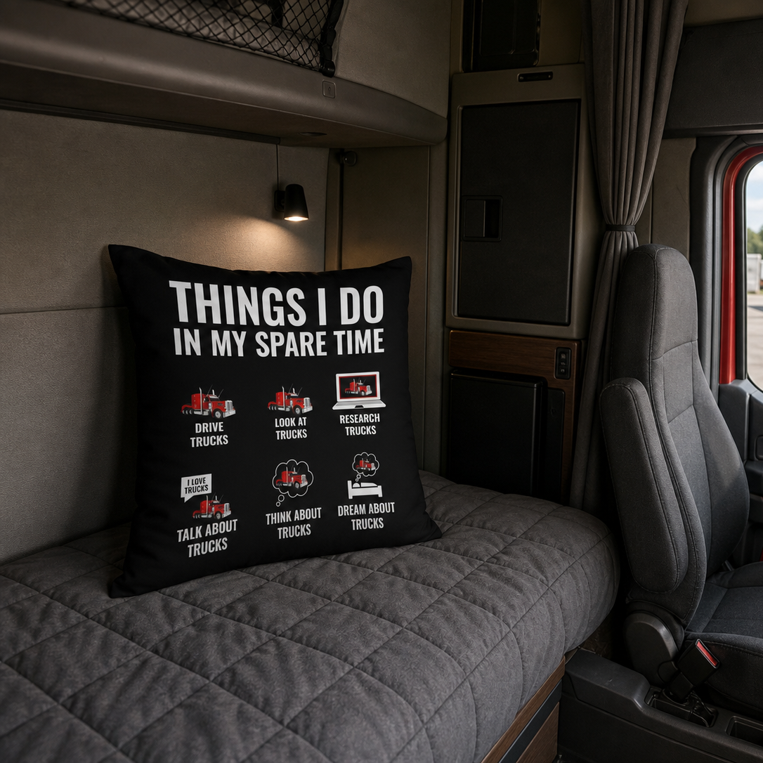 Things I Do In My Spare Time – Funny Truck Driver Throw Pillow, Hilarious Semi Trucker Gift